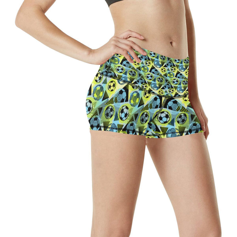 Soccer Ball Themed Print Design High Waisted Spandex Shorts-JTAMIGO.COM