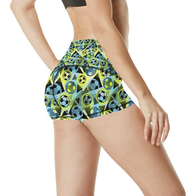 Soccer Ball Themed Print Design High Waisted Spandex Shorts-JTAMIGO.COM