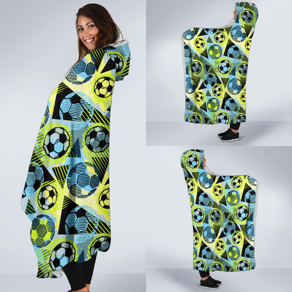 Soccer Ball Themed Print Design Hooded Blanket-JTAMIGO.COM