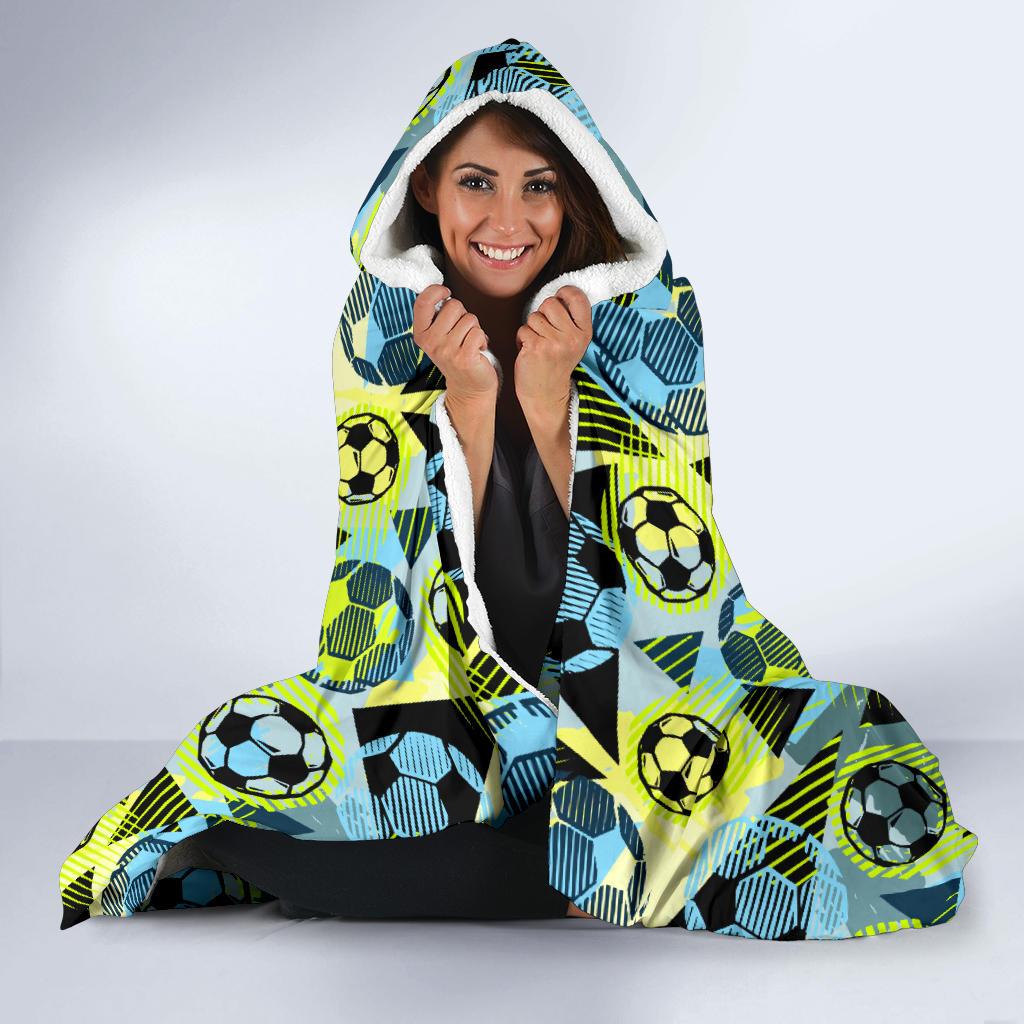 Soccer Ball Themed Print Design Hooded Blanket-JTAMIGO.COM