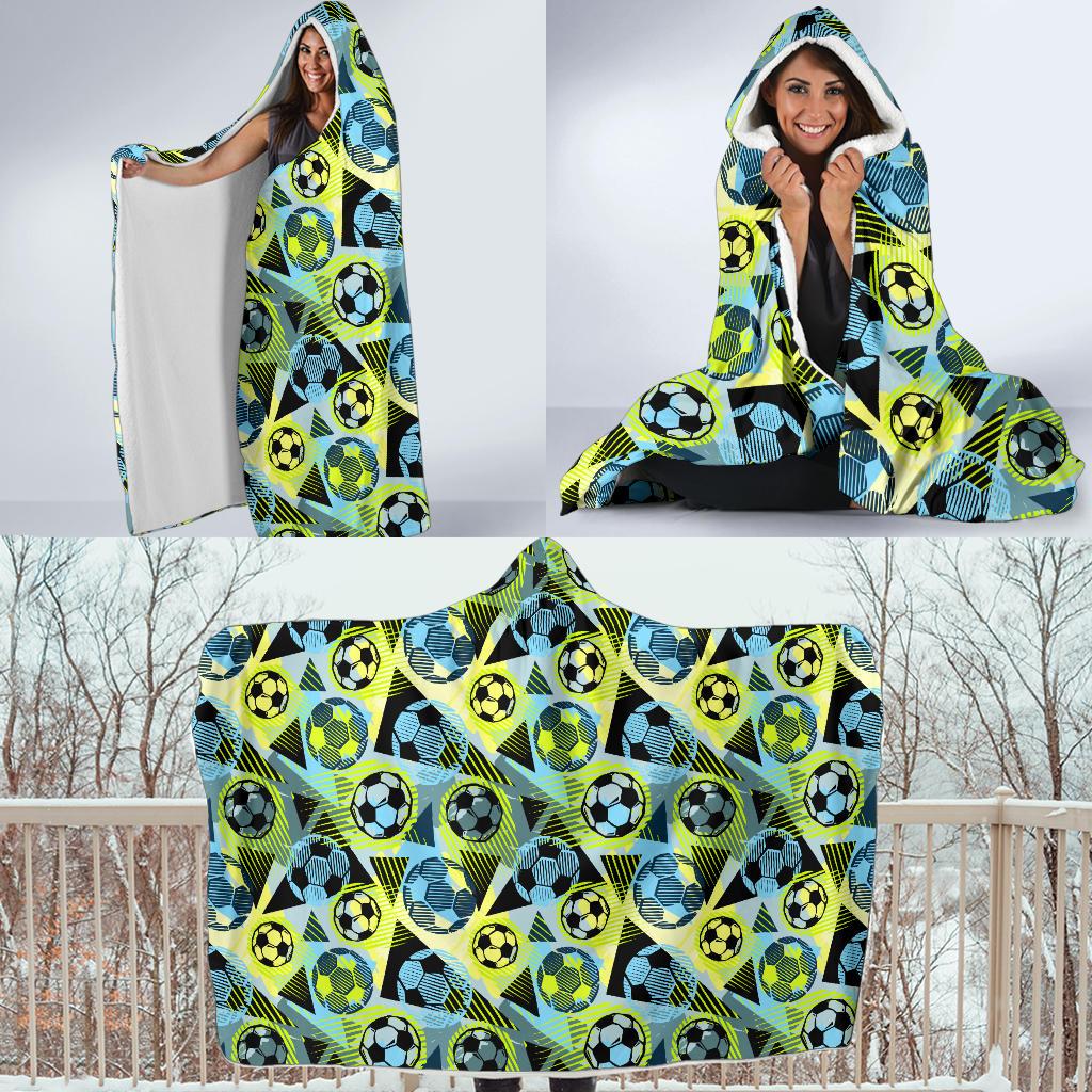 Soccer Ball Themed Print Design Hooded Blanket-JTAMIGO.COM