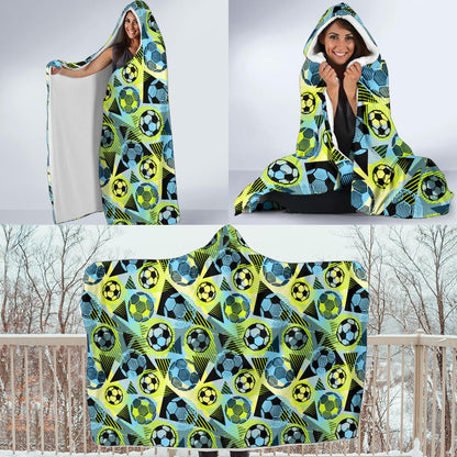 Soccer Ball Themed Print Design Hooded Blanket-JTAMIGO.COM