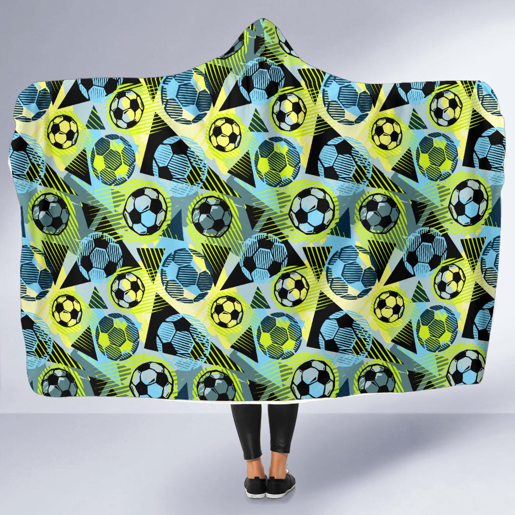 Soccer Ball Themed Print Design Hooded Blanket-JTAMIGO.COM