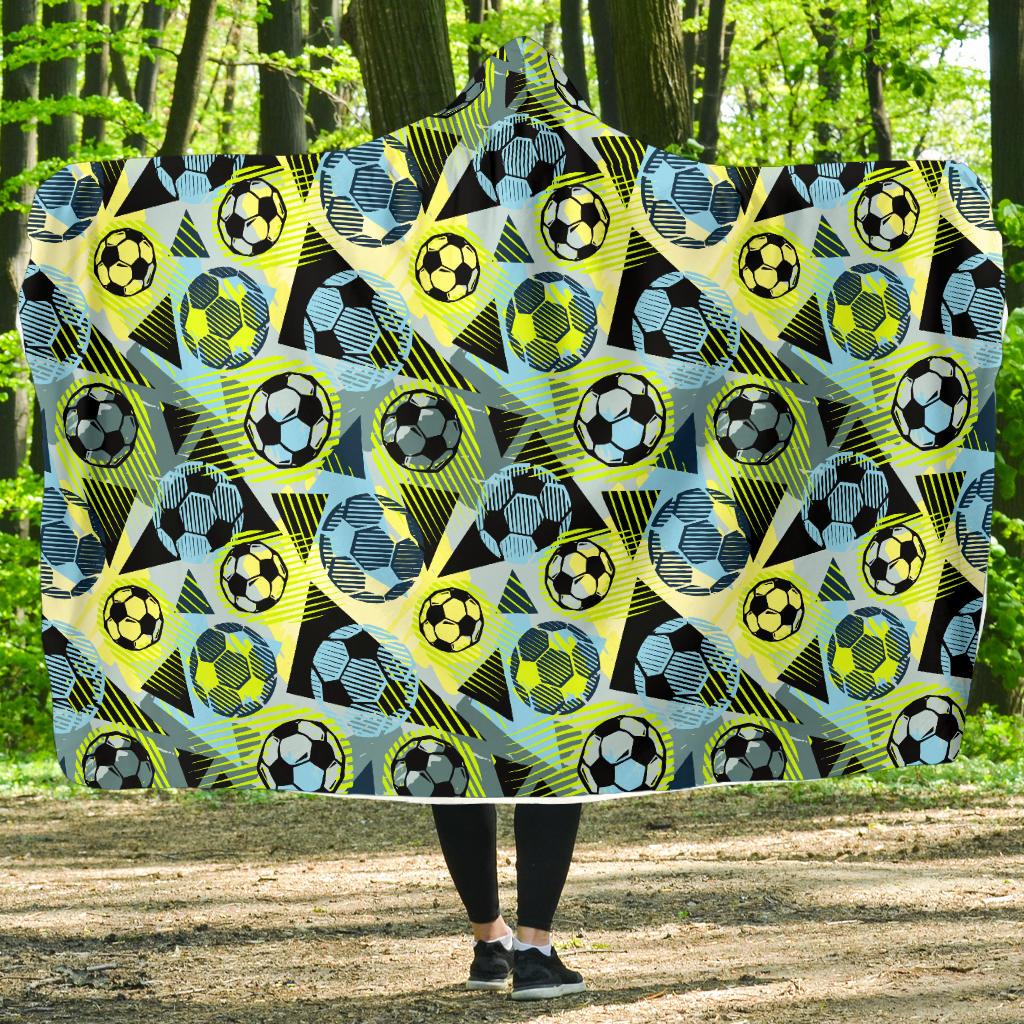 Soccer Ball Themed Print Design Hooded Blanket-JTAMIGO.COM