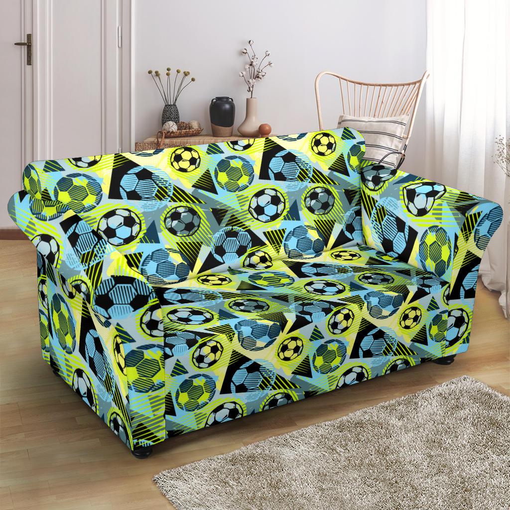 Soccer Ball Themed Print Design Loveseat Slipcover-JTAMIGO.COM