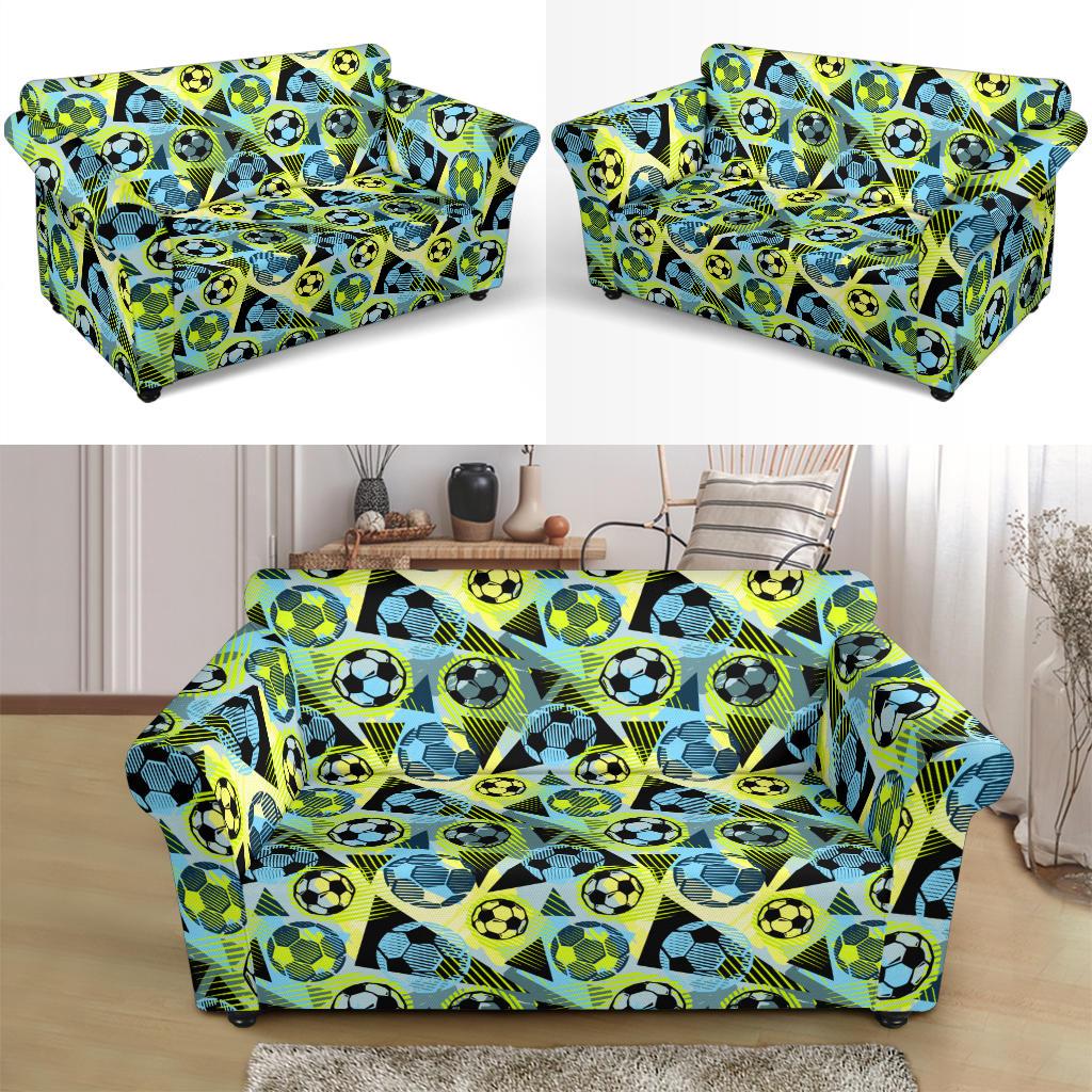 Soccer Ball Themed Print Design Loveseat Slipcover-JTAMIGO.COM