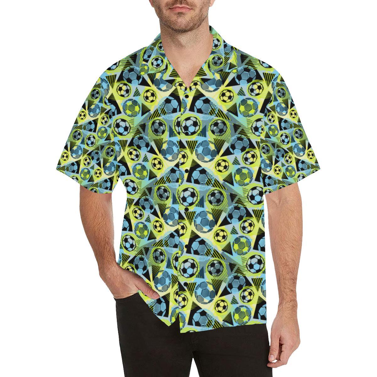Soccer Ball Themed Print Design Men Aloha Hawaiian Shirt