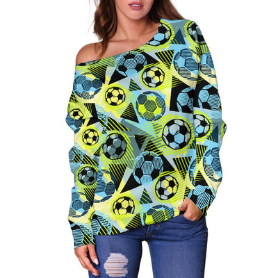 Soccer Ball Themed Print Design Off Shoulder Sweatshirt