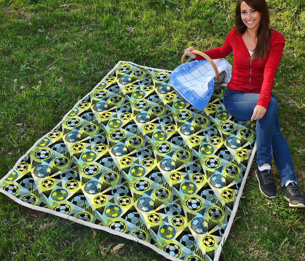 Soccer Ball Themed Print Design Premium Quilt-JTAMIGO.COM