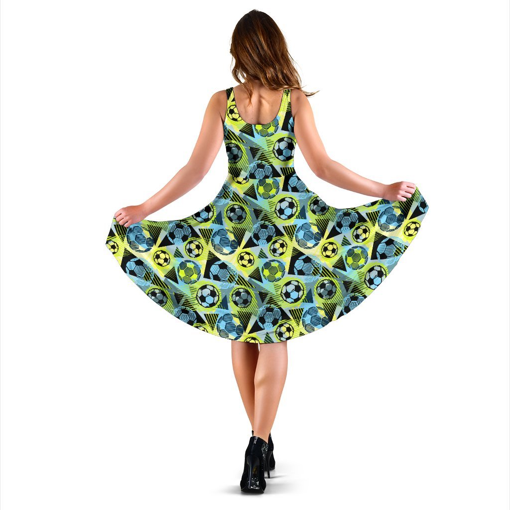 Soccer Ball Themed Print Design Sleeveless Dress