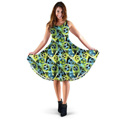 Soccer Ball Themed Print Design Sleeveless Dress