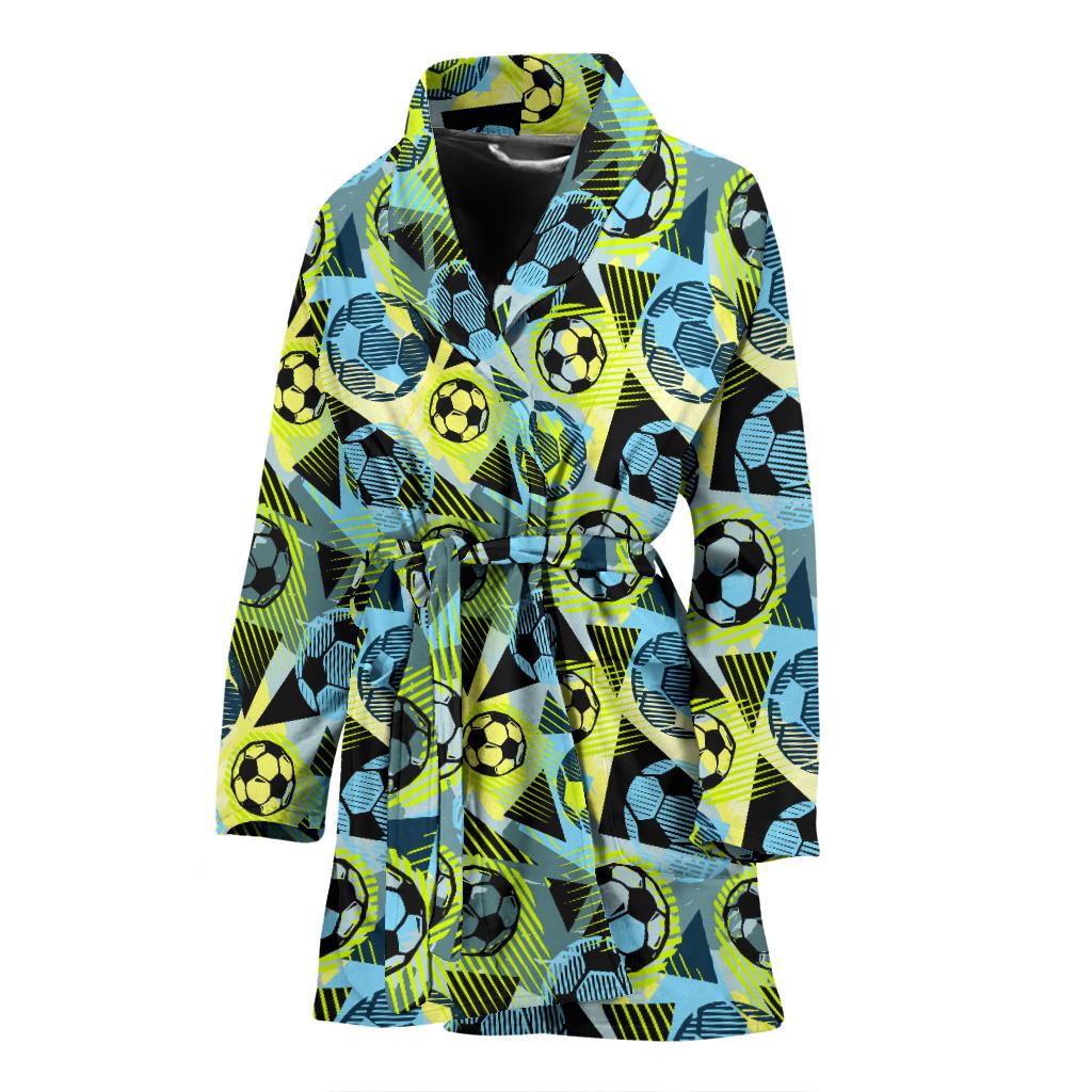 Soccer Ball Themed Print Design Women Bath Robe-JTAMIGO.COM