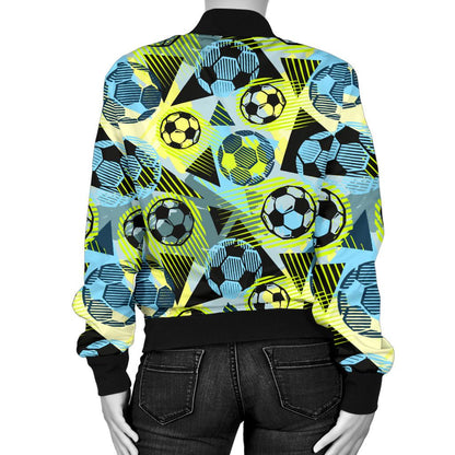 Soccer Ball Themed Print Design Women Casual Bomber Jacket