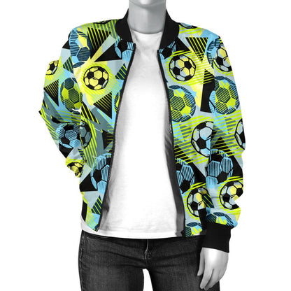 Soccer Ball Themed Print Design Women Casual Bomber Jacket