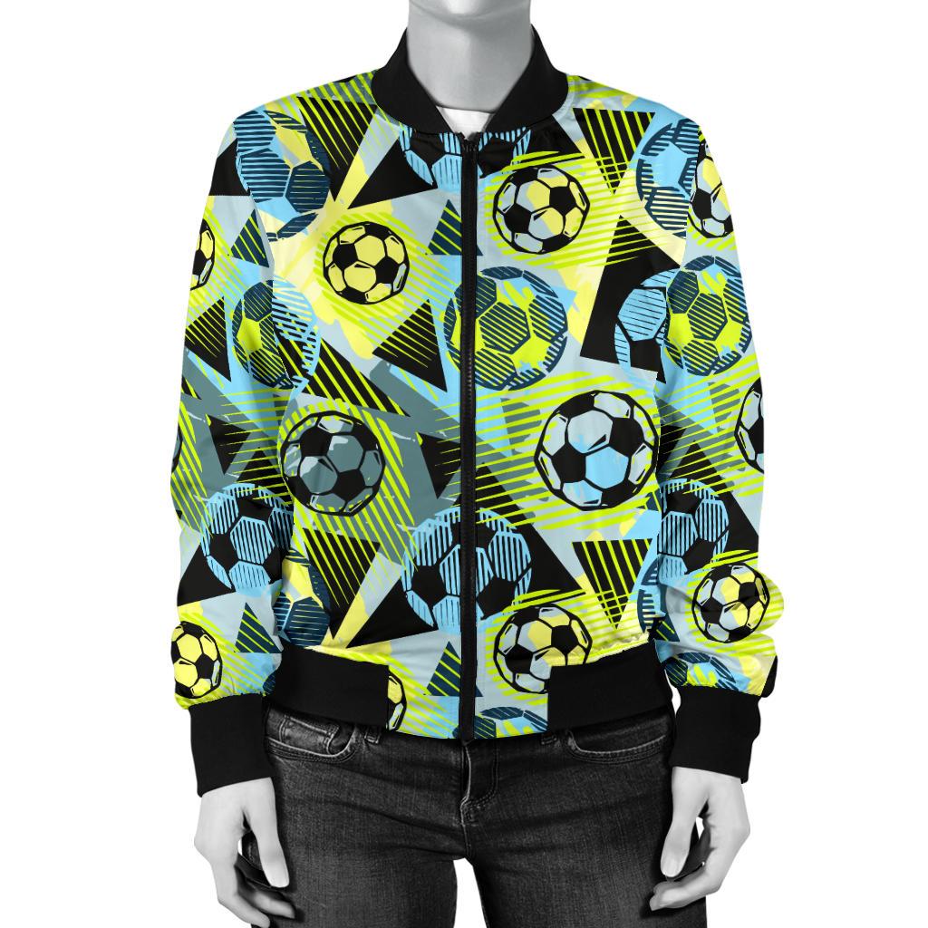 Soccer Ball Themed Print Design Women Casual Bomber Jacket