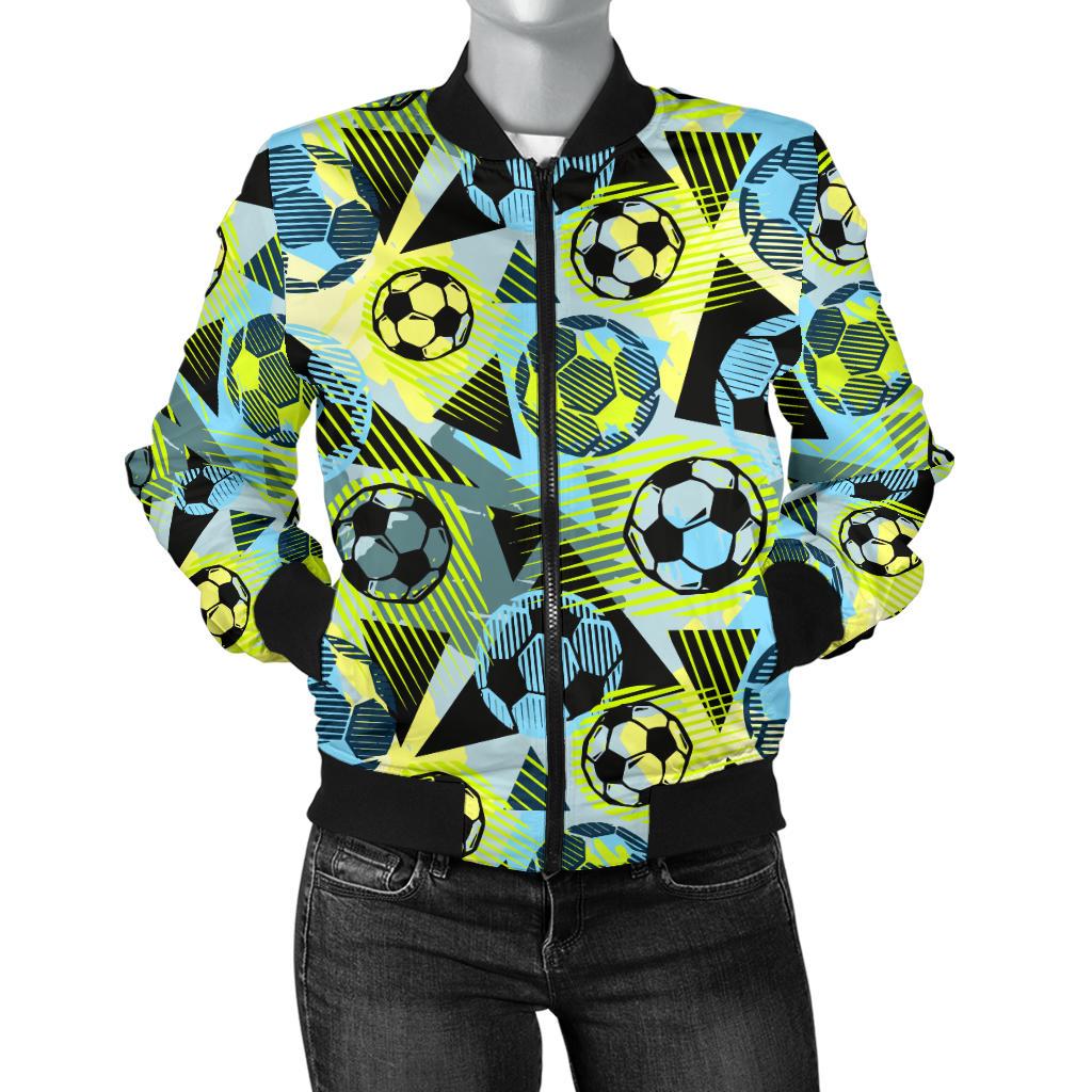 Soccer Ball Themed Print Design Women Casual Bomber Jacket