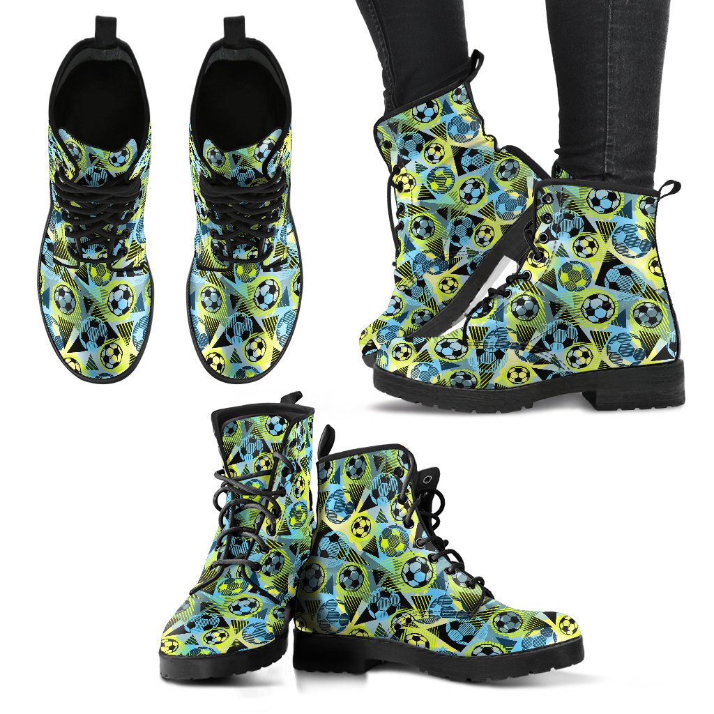 Soccer Ball Themed Print Design Women Leather Boots-JTAMIGO.COM