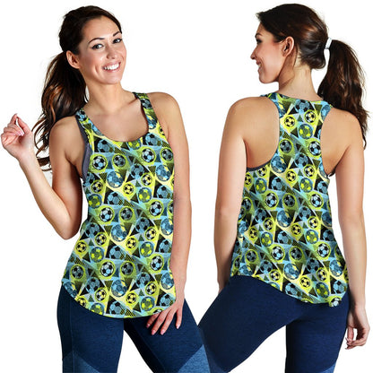 Soccer Ball Themed Print Design Women Racerback Tank Top