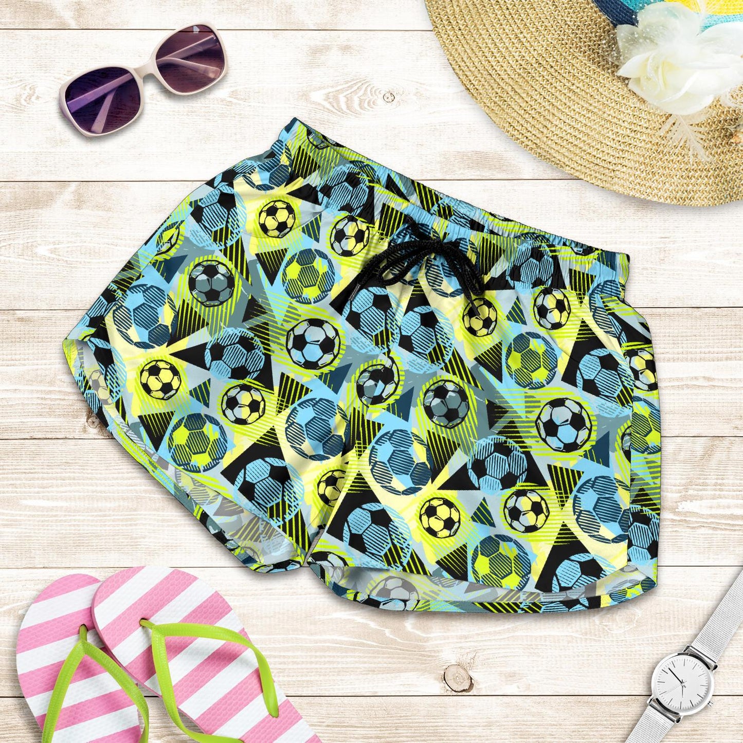Soccer Ball Themed Print Design Women Shorts-JTAMIGO.COM