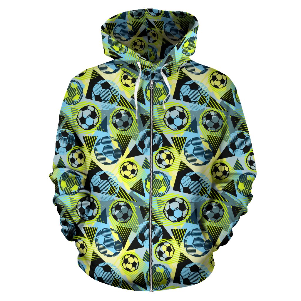 Soccer Ball Themed Print Design Zip Up Hoodie