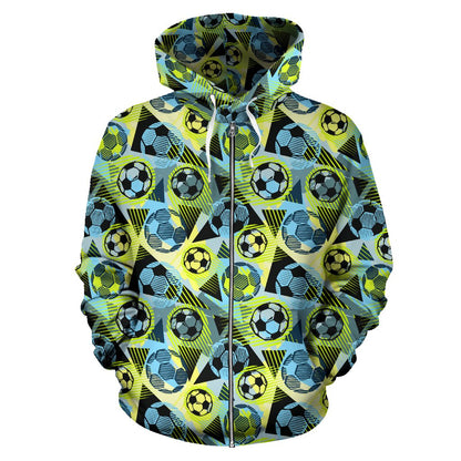 Soccer Ball Themed Print Design Zip Up Hoodie