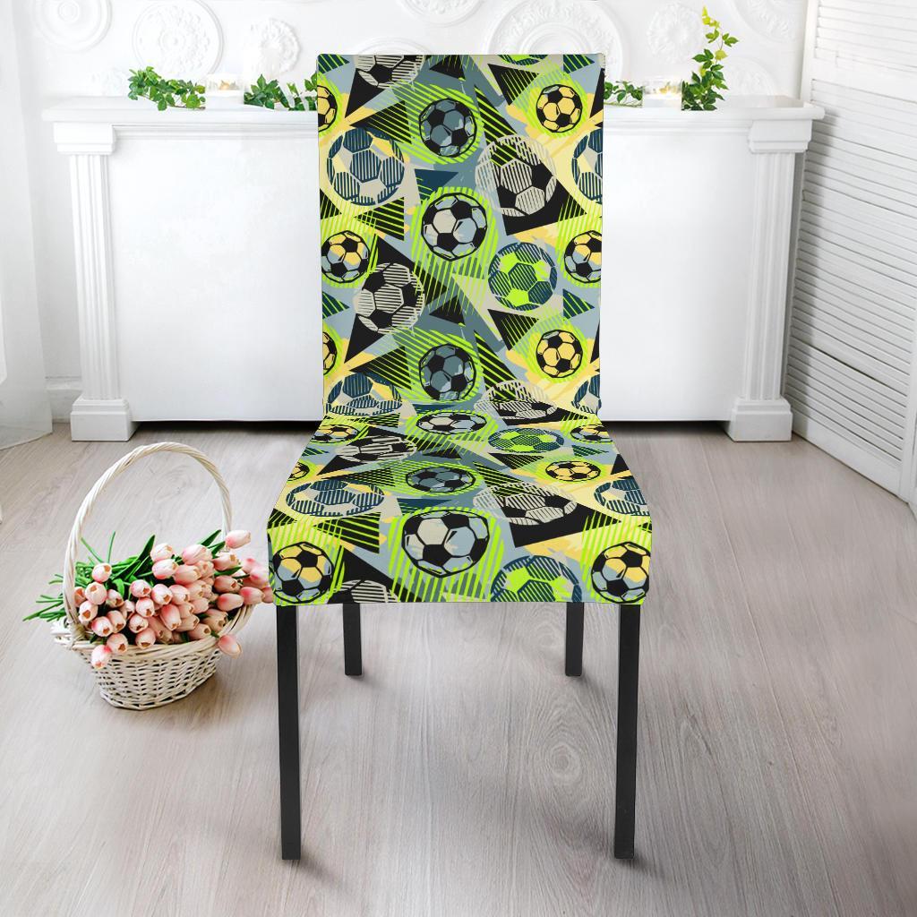 Soccer Ball Themed Print Pattern Dining Chair Slipcover-JTAMIGO.COM