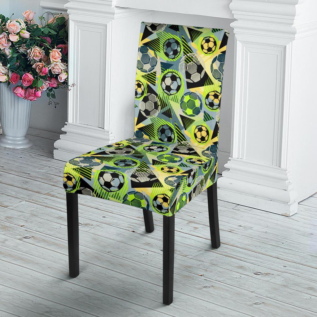 Soccer Ball Themed Print Pattern Dining Chair Slipcover-JTAMIGO.COM