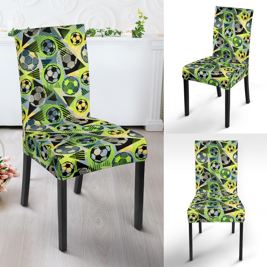 Soccer Ball Themed Print Pattern Dining Chair Slipcover-JTAMIGO.COM