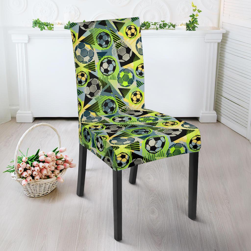 Soccer Ball Themed Print Pattern Dining Chair Slipcover-JTAMIGO.COM