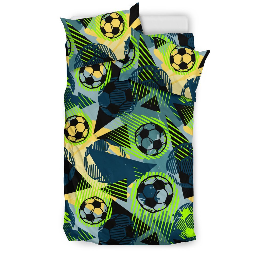 Soccer Ball Themed Print Pattern Duvet Cover Bedding Set
