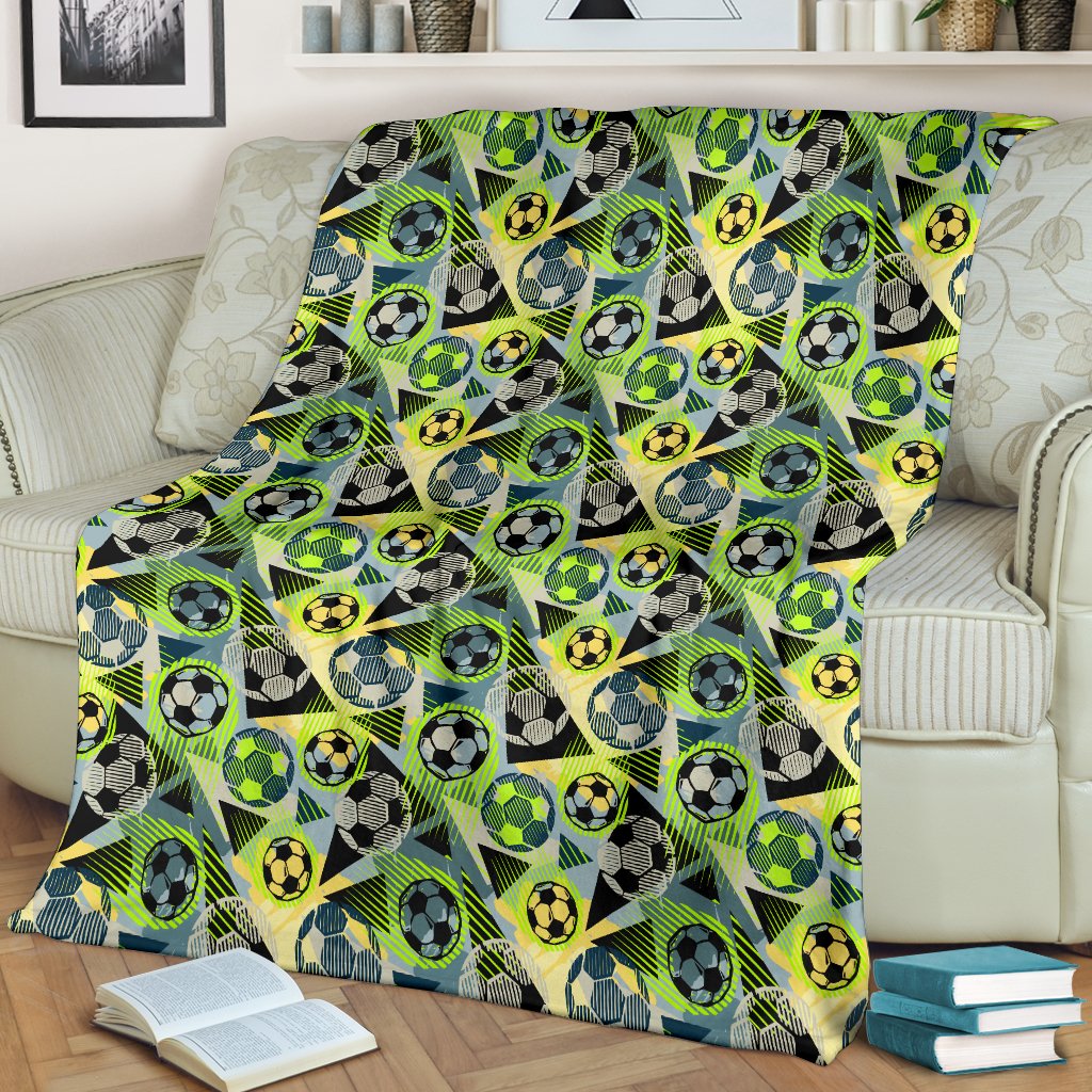 Soccer Ball Themed Print Pattern Fleece Blanket