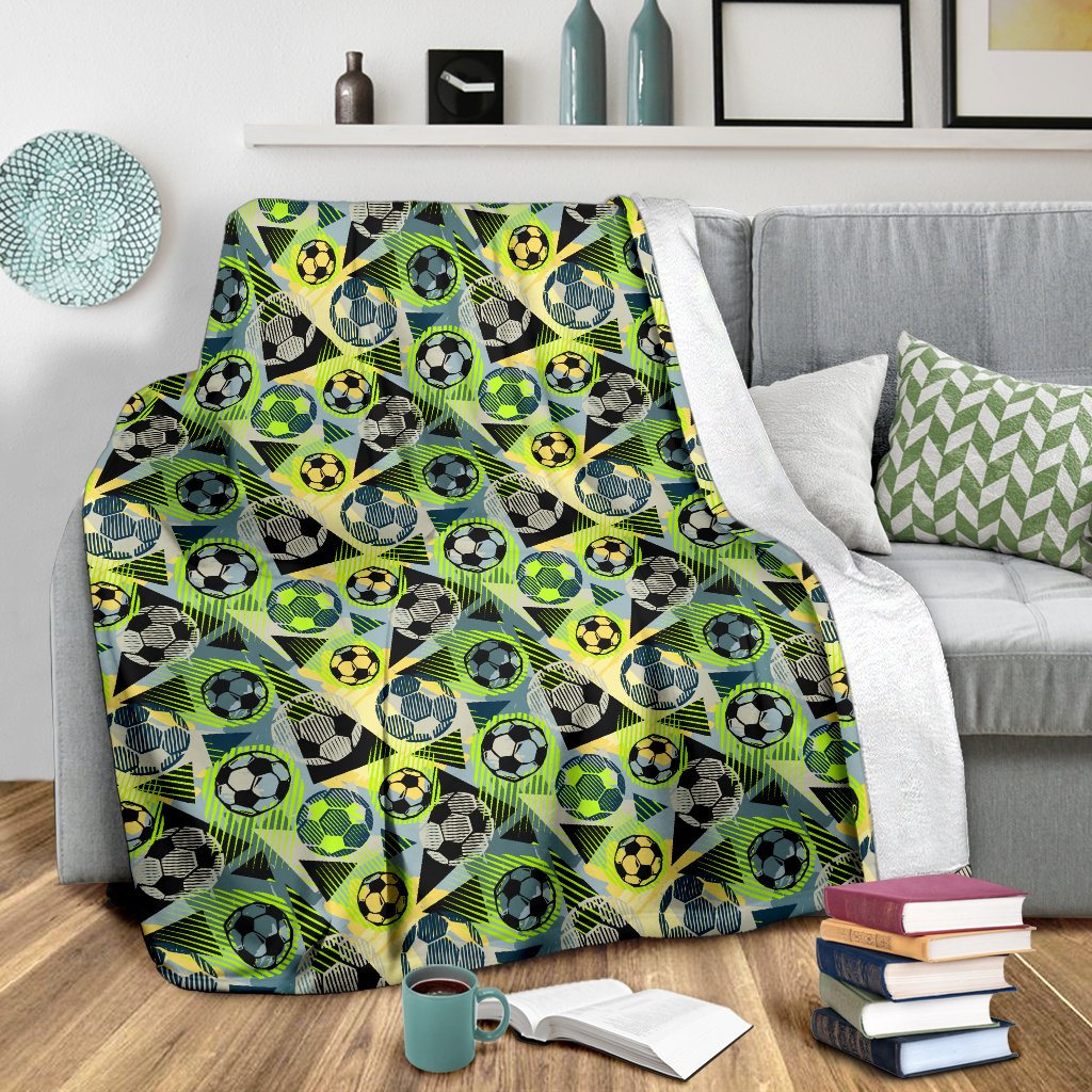 Soccer Ball Themed Print Pattern Fleece Blanket
