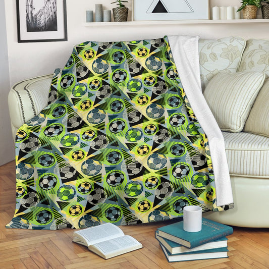 Soccer Ball Themed Print Pattern Fleece Blanket