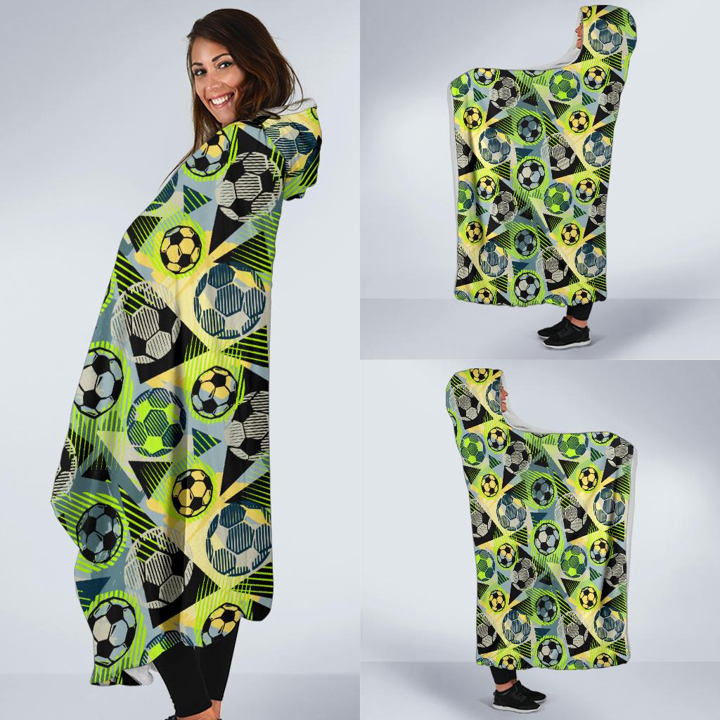 Soccer Ball Themed Print Pattern Hooded Blanket-JTAMIGO.COM