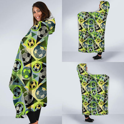 Soccer Ball Themed Print Pattern Hooded Blanket-JTAMIGO.COM