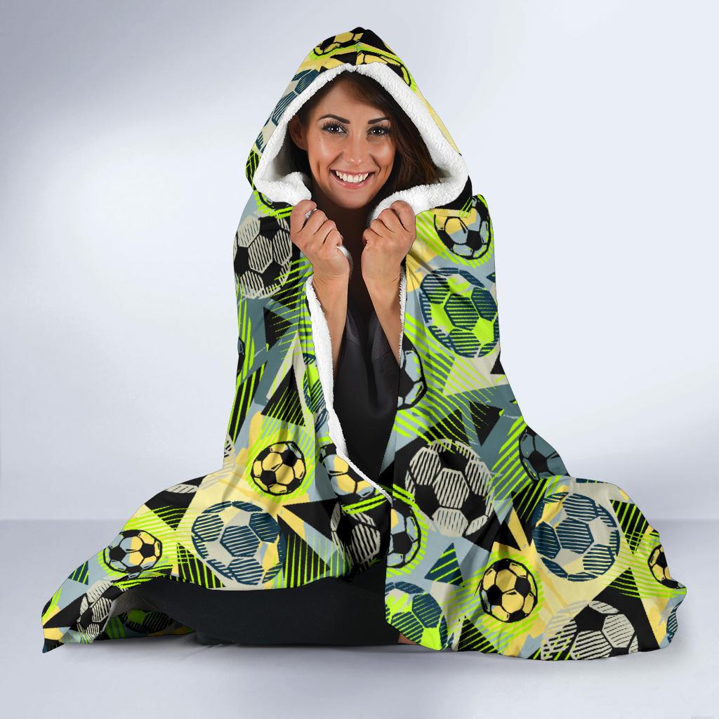 Soccer Ball Themed Print Pattern Hooded Blanket-JTAMIGO.COM