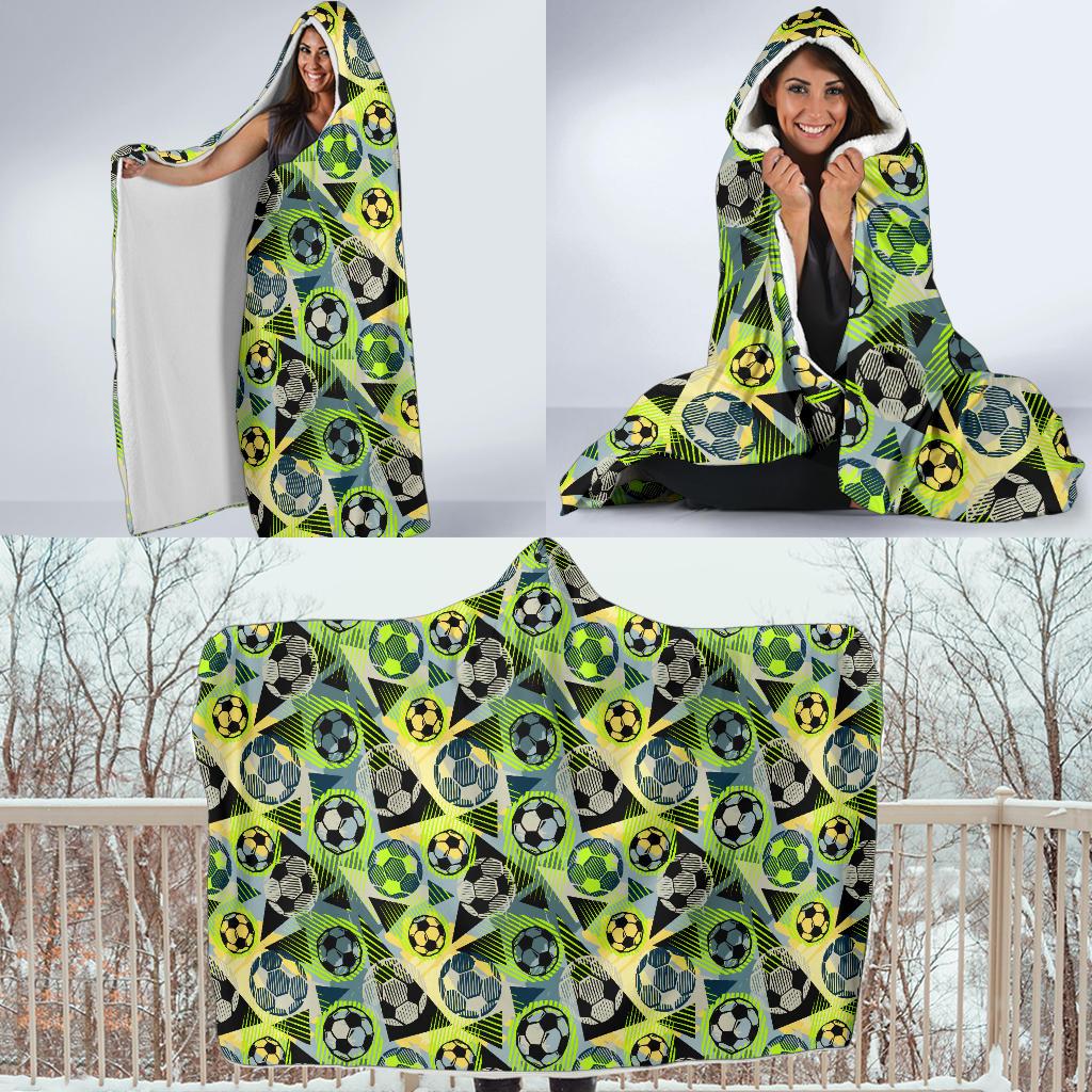 Soccer Ball Themed Print Pattern Hooded Blanket-JTAMIGO.COM
