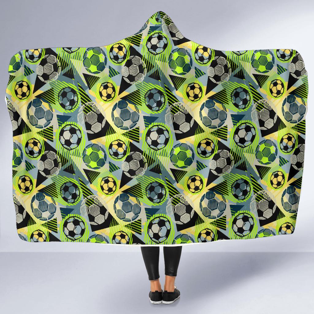 Soccer Ball Themed Print Pattern Hooded Blanket-JTAMIGO.COM
