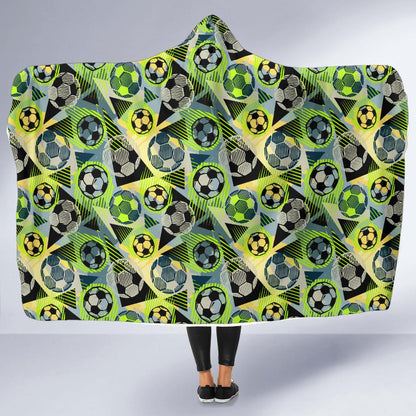 Soccer Ball Themed Print Pattern Hooded Blanket-JTAMIGO.COM