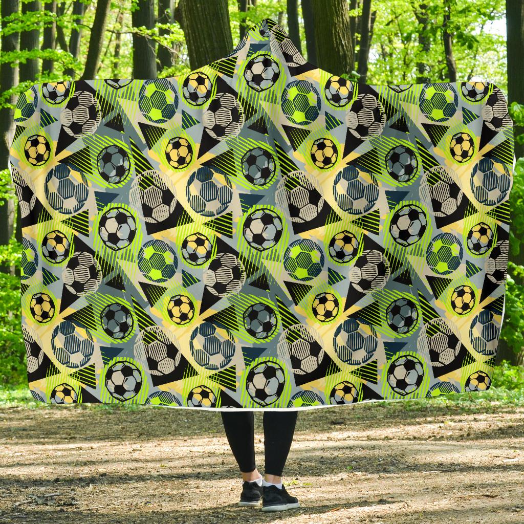Soccer Ball Themed Print Pattern Hooded Blanket-JTAMIGO.COM