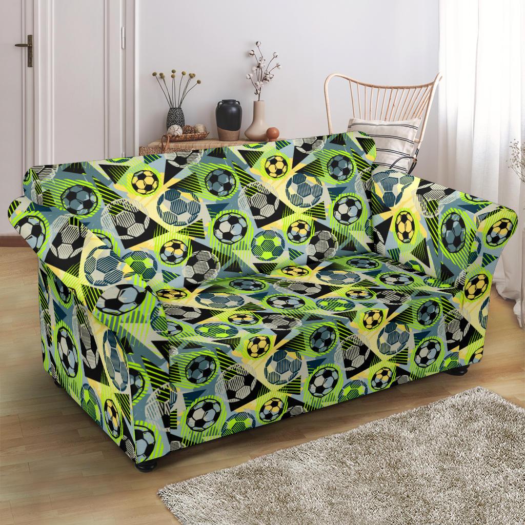 Soccer Ball Themed Print Pattern Loveseat Slipcover-JTAMIGO.COM