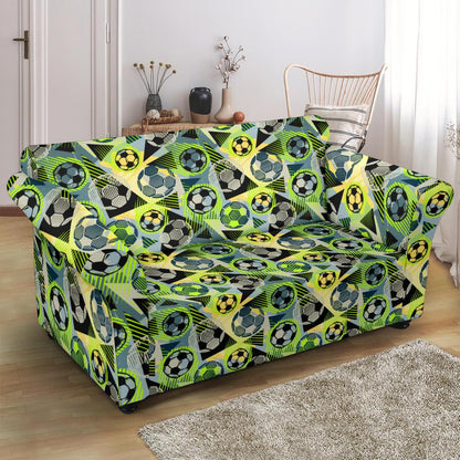 Soccer Ball Themed Print Pattern Loveseat Slipcover-JTAMIGO.COM