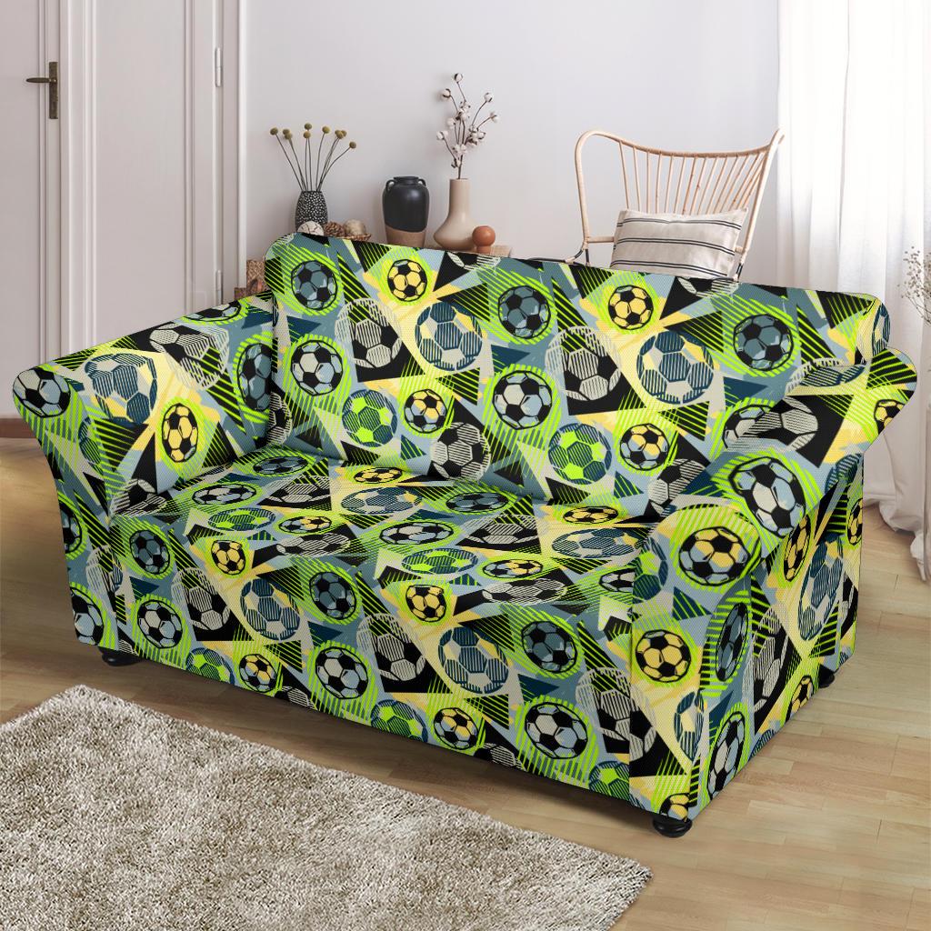 Soccer Ball Themed Print Pattern Loveseat Slipcover-JTAMIGO.COM