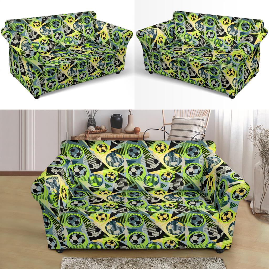 Soccer Ball Themed Print Pattern Loveseat Slipcover-JTAMIGO.COM