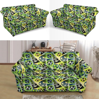 Soccer Ball Themed Print Pattern Loveseat Slipcover-JTAMIGO.COM