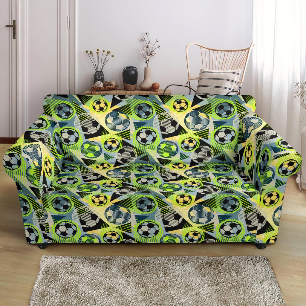 Soccer Ball Themed Print Pattern Loveseat Slipcover-JTAMIGO.COM