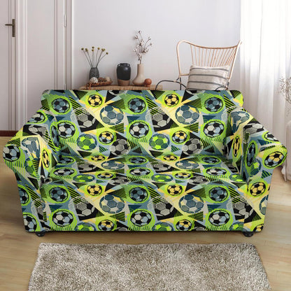 Soccer Ball Themed Print Pattern Loveseat Slipcover-JTAMIGO.COM