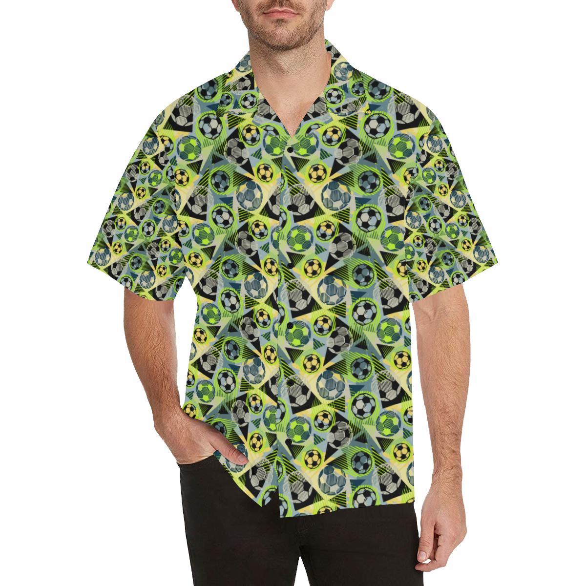 Soccer Ball Themed Print Pattern Men Aloha Hawaiian Shirt