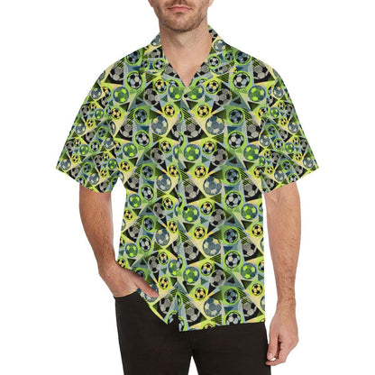 Soccer Ball Themed Print Pattern Men Aloha Hawaiian Shirt