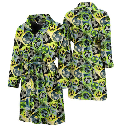 Soccer Ball Themed Print Pattern Men Bath Robe-JTAMIGO.COM
